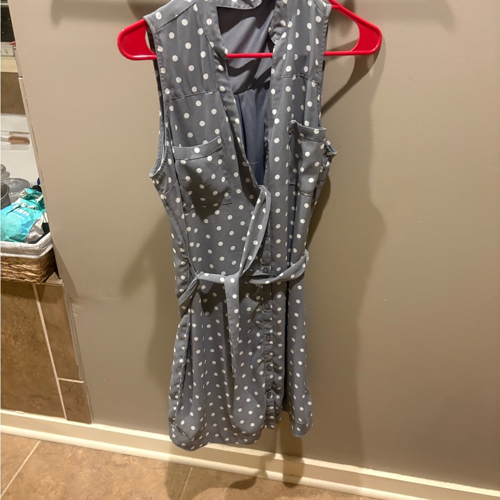 Express Gray Polka Dot Dress with White Dots